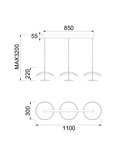 Abisal Lineare LED-Pendelleuchte, 3-flammig, 32 W, 3000 K, modernes Design, Schwarz und Holz, 110 cm