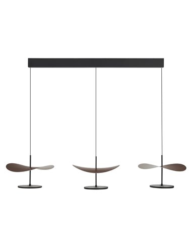 Suspension LED linéaire Abisal, 3 lumières, 32 W, 3000 K, design moderne, noir et bois, 110 cm