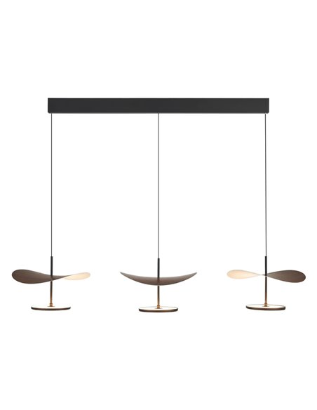 Lámpara colgante LED 3 luces 32W Abisal lineal 3000K diseño moderno negro y madera 110cm