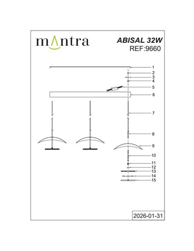 Abisal Lineare LED-Pendelleuchte, 3-flammig, 32 W, 3000 K, modernes Design, Schwarz und Holz, 110 cm