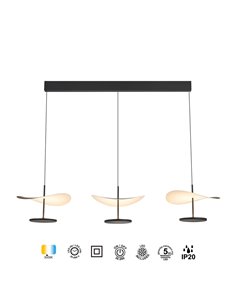 Abisal Lineare LED-Pendelleuchte, 3-flammig, 32 W, 3000 K, modernes Design, Schwarz und Holz, 110 cm