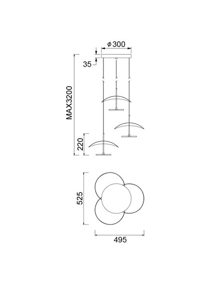 Abisal LED-Pendelleuchte mit 3 Leuchten, 32 W, 3000 K, organisches Wasserfall-Design in Schwarz und Holz