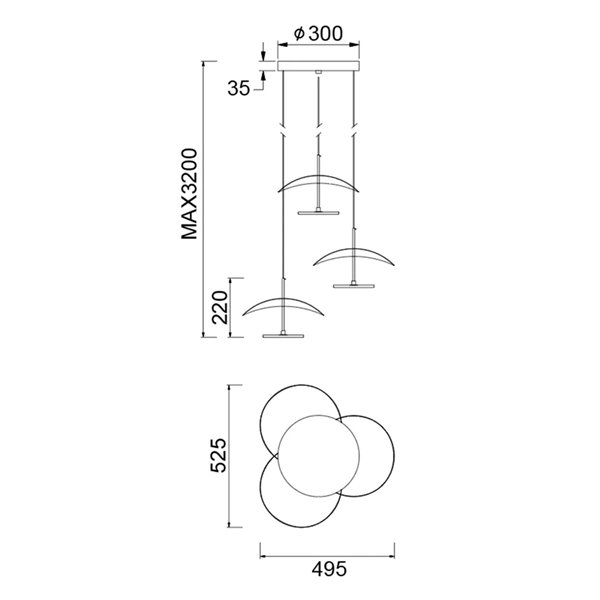 Luminária pendente Abisal LED com 3 lâmpadas, 32W, 3000K, design orgânico em cascata nas cores preto e madeira.
