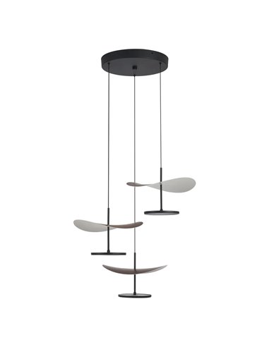 Suspension LED Abisal à 3 ampoules, 32 W, 3000 K, design organique en cascade, finitions noir et bois.