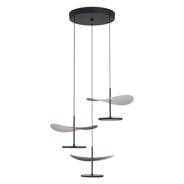 Suspension LED Abisal à 3 ampoules, 32 W, 3000 K, design organique en cascade, finitions noir et bois.