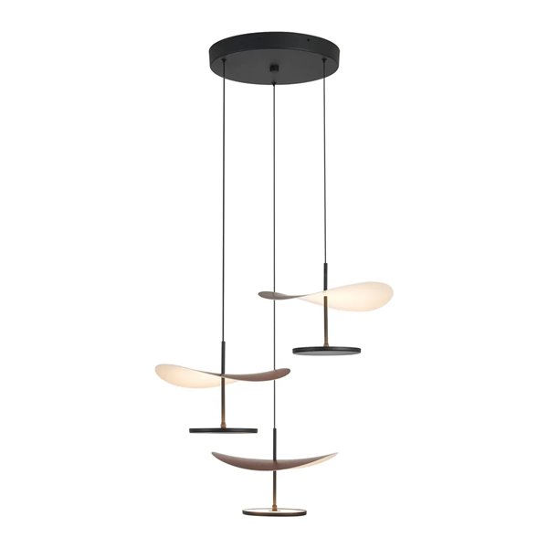 Suspension LED Abisal à 3 ampoules, 32 W, 3000 K, design organique en cascade, finitions noir et bois.