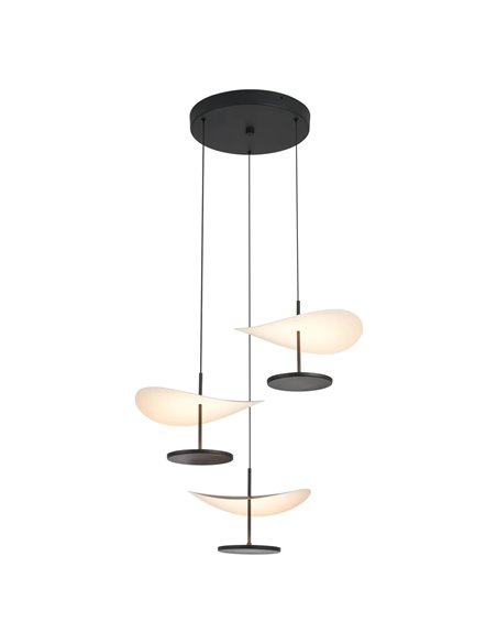Abisal LED-Pendelleuchte mit 3 Leuchten, 32 W, 3000 K, organisches Wasserfall-Design in Schwarz und Holz