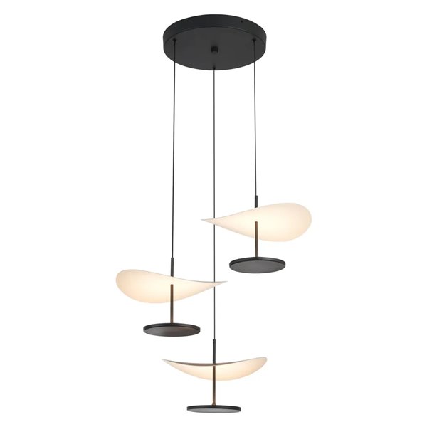 Suspension LED Abisal à 3 ampoules, 32 W, 3000 K, design organique en cascade, finitions noir et bois.