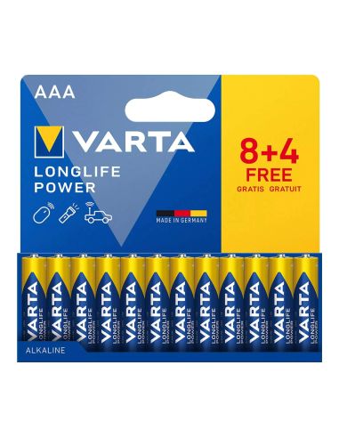 Pilhas alcalinas Varta Longlife Power AAA (LR03) - Pacote econômico com 12 unidades (8+4)