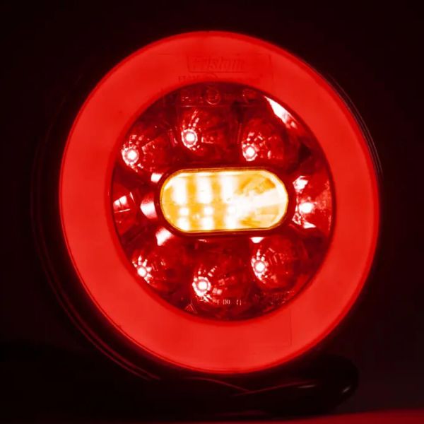 Piloto trasero LED redondo FT-110 BAJONET, 3 funciones con conexión bajonet 5 pin, IP68 12/24V, E9 EMC 10R 2a R1 S1