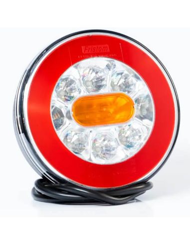 Lanterna traseira redonda de LED BAJONET FT-110, 3 funções com conexão bajonet de 5 pinos, IP68 12/24V, E9 EMC 10R 2a R1 S1