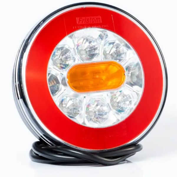 Lanterna traseira redonda de LED BAJONET FT-110, 3 funções com conexão bajonet de 5 pinos, IP68 12/24V, E9 EMC 10R 2a R1 S1