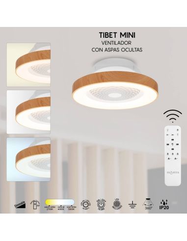 Ventilateur de plafond LED intégré, mini Ventilateur en bois Tibet 7806 Mantra | LeonLeds