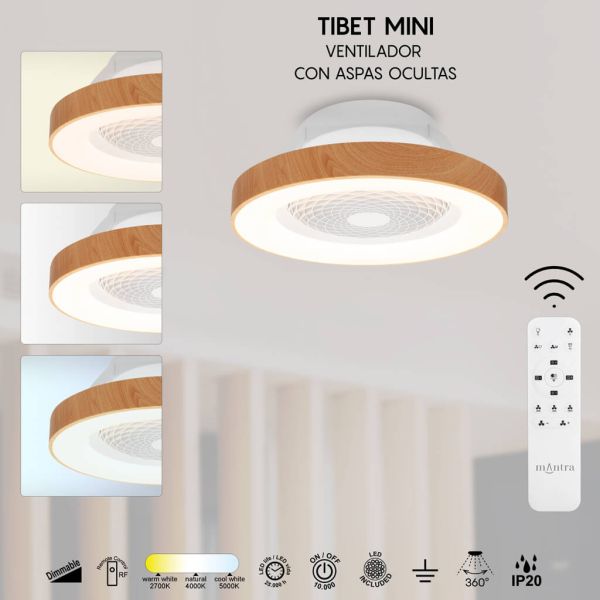 Eingebaut in LED-Deckenleuchte Mini- Ventilador Holz Tibet 7806 Mantra | LeonLeds