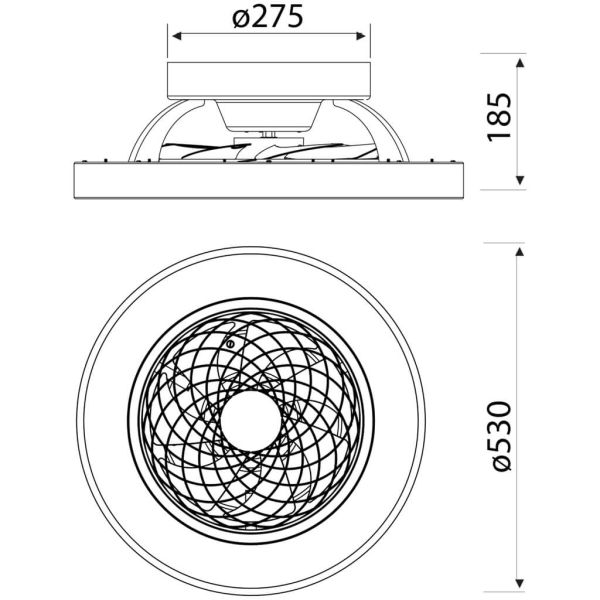 Maße der installierten LED-Deckenleuchte Mini- Ventilador Holz Tibet 7806 Mantra | LeonLeds