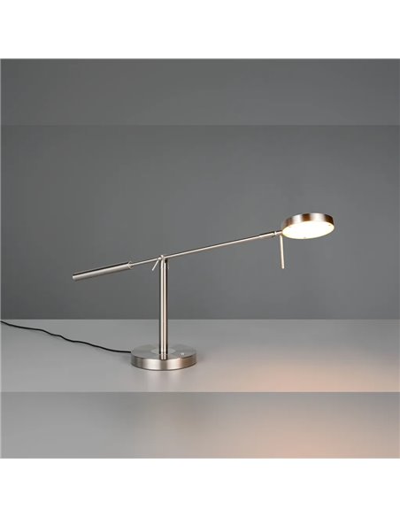 Luminária de mesa LED MONZA, níquel fosco, 12W, temperatura de cor 2300-4000K, 1400lm, dimerizável, sensor de toque, IP20