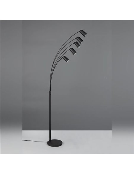 Luminária de chão MARLEY preta, 5 lâmpadas GU10, ajustável, 180 cm, com interruptor, IP20 (lâmpadas não incluídas)