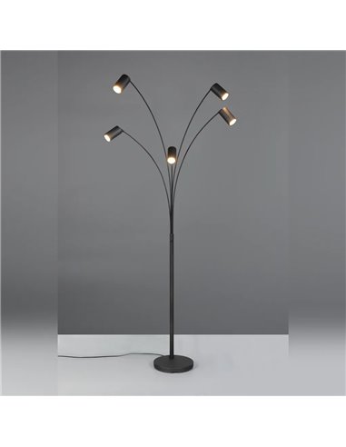 Luminária de chão MARLEY preta, 5 lâmpadas GU10, ajustável, 180 cm, com interruptor, IP20 (lâmpadas não incluídas)