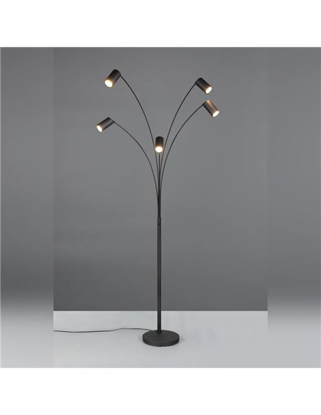 Lampadaire noir MARLEY 5xGU10 réglable 180cm avec interrupteur IP20 (ampoules non incluses)