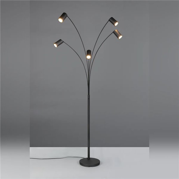 MARLEY schwarze Stehlampe 5xGU10 verstellbar 180cm mit Schalter IP20 (Leuchtmittel nicht enthalten)