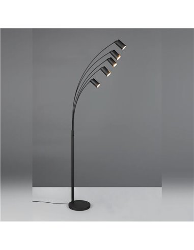 MARLEY schwarze Stehlampe 5xGU10 verstellbar 180cm mit Schalter IP20 (Leuchtmittel nicht enthalten)