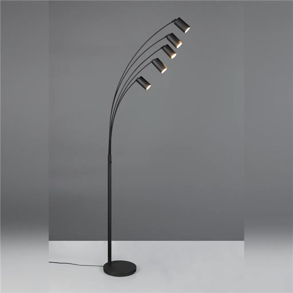 Luminária de chão MARLEY preta, 5 lâmpadas GU10, ajustável, 180 cm, com interruptor, IP20 (lâmpadas não incluídas)