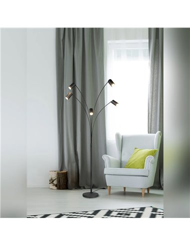 MARLEY schwarze Stehlampe 5xGU10 verstellbar 180cm mit Schalter IP20 (Leuchtmittel nicht enthalten)