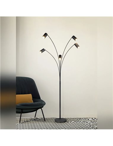 Lámpara de pie MARLEY negro 5xGU10 orientable 180 cm con interruptor IP20 (sin bombillas)