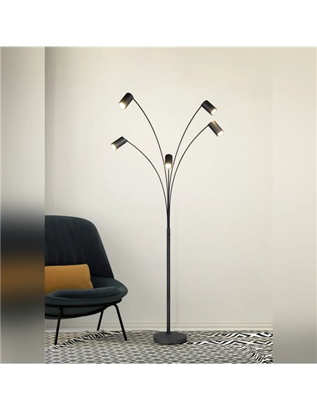 Luminária de chão MARLEY preta, 5 lâmpadas GU10, ajustável, 180 cm, com interruptor, IP20 (lâmpadas não incluídas)