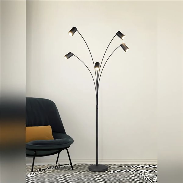 MARLEY schwarze Stehlampe 5xGU10 verstellbar 180cm mit Schalter IP20 (Leuchtmittel nicht enthalten)