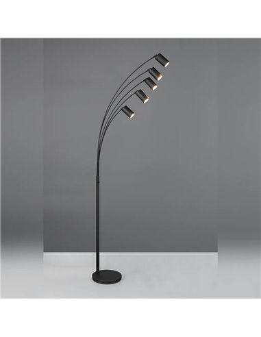 Luminária de chão MARLEY preta, 5 lâmpadas GU10, ajustável, 180 cm, com interruptor, IP20 (lâmpadas não incluídas)