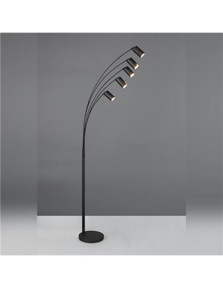 MARLEY schwarze Stehlampe 5xGU10 verstellbar 180cm mit Schalter IP20 (Leuchtmittel nicht enthalten)