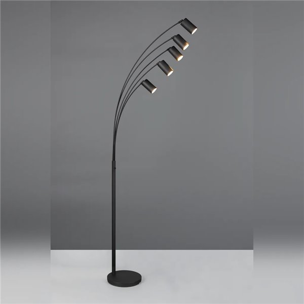 Luminária de chão MARLEY preta, 5 lâmpadas GU10, ajustável, 180 cm, com interruptor, IP20 (lâmpadas não incluídas)
