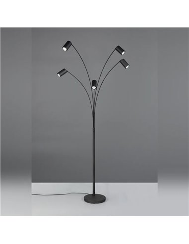 Luminária de chão MARLEY preta, 5 lâmpadas GU10, ajustável, 180 cm, com interruptor, IP20 (lâmpadas não incluídas)