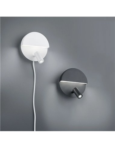 MARIO Wandleuchte, weiße LED, 8,3 W, 800 lm, 3000 K, mit verstellbarer Leselampe, Ø 16 cm, IP20