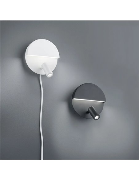 MARIO Wandleuchte, weiße LED, 8,3 W, 800 lm, 3000 K, mit verstellbarer Leselampe, Ø 16 cm, IP20