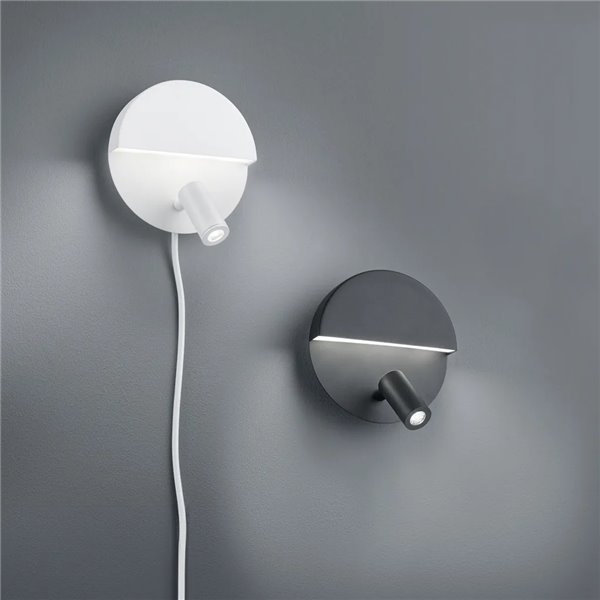 MARIO Wandleuchte, weiße LED, 8,3 W, 800 lm, 3000 K, mit verstellbarer Leselampe, Ø 16 cm, IP20