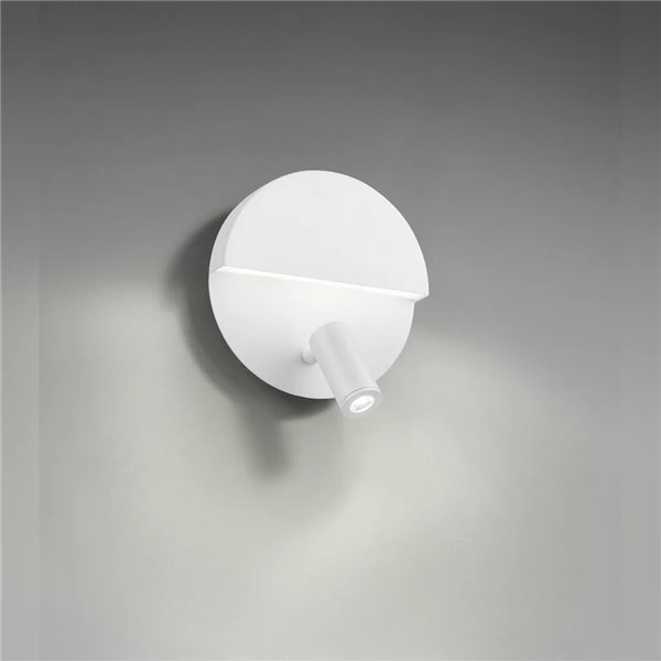 MARIO Wandleuchte, weiße LED, 8,3 W, 800 lm, 3000 K, mit verstellbarer Leselampe, Ø 16 cm, IP20