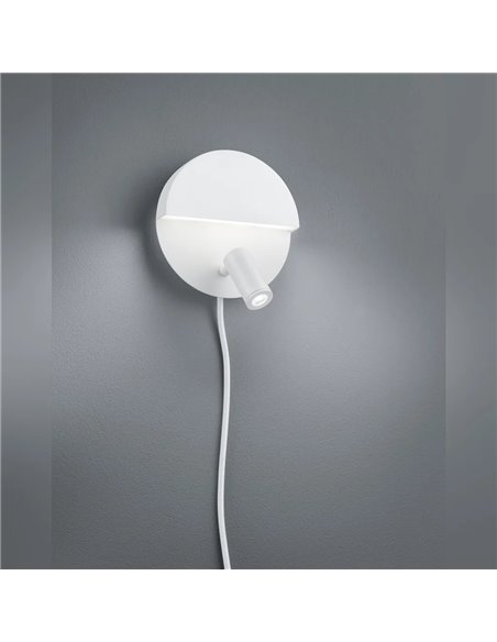 MARIO Wandleuchte, weiße LED, 8,3 W, 800 lm, 3000 K, mit verstellbarer Leselampe, Ø 16 cm, IP20