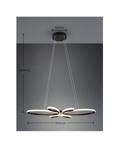 Luminária pendente LED FLY preta, 32W, 3900lm, 3000K, dimerizável, Ø78 cm, IP20