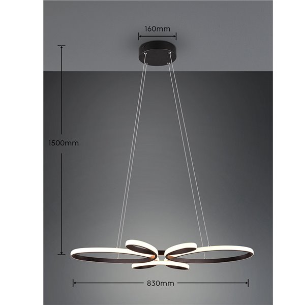 Luminária pendente LED FLY preta, 32W, 3900lm, 3000K, dimerizável, Ø78 cm, IP20