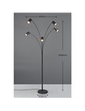 Lampadaire noir MARLEY 5xGU10 réglable 180cm avec interrupteur IP20 (ampoules non incluses)
