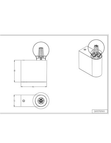 Medidas Aplique de pared Pratella en acabado blanco mate apagado