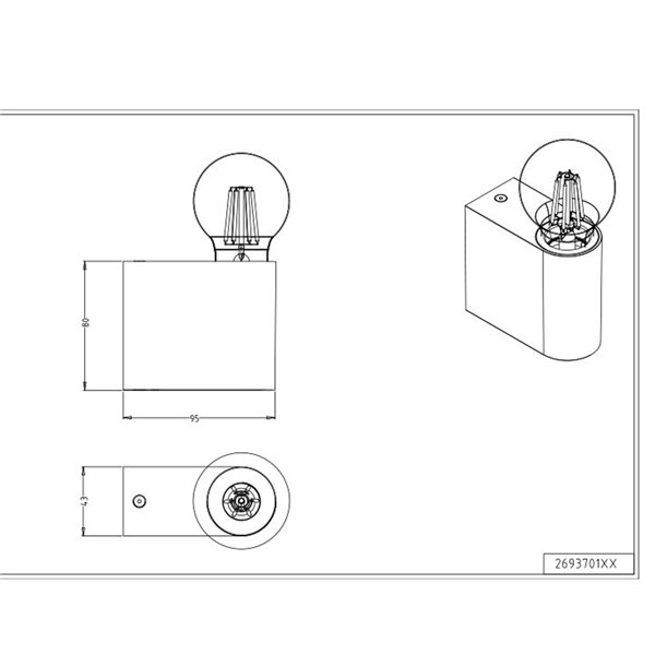 Medidas Aplique de pared Pratella en acabado blanco mate apagado
