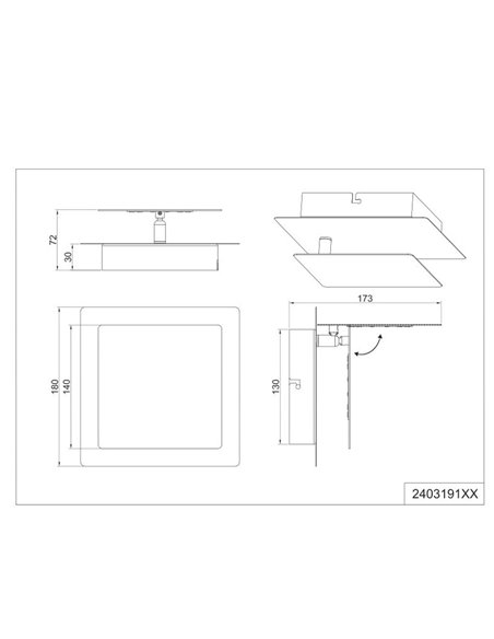 MIO Quadratische LED-Wandleuchte mit mehreren Positionen, Mattschwarz, 6 W, 3000 K, 560 lm, IP20