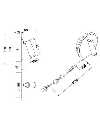 Applique murale double LED Dimensions avec lampe de lecture et éclairage d'ambiance 229210231 Trio Lighting