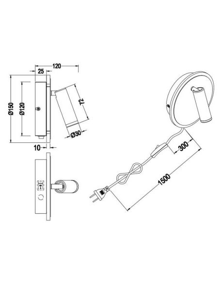 Dimensions Dual LED-Wandleuchte mit Leselicht und Ambientelicht 229210231 Trio Lighting