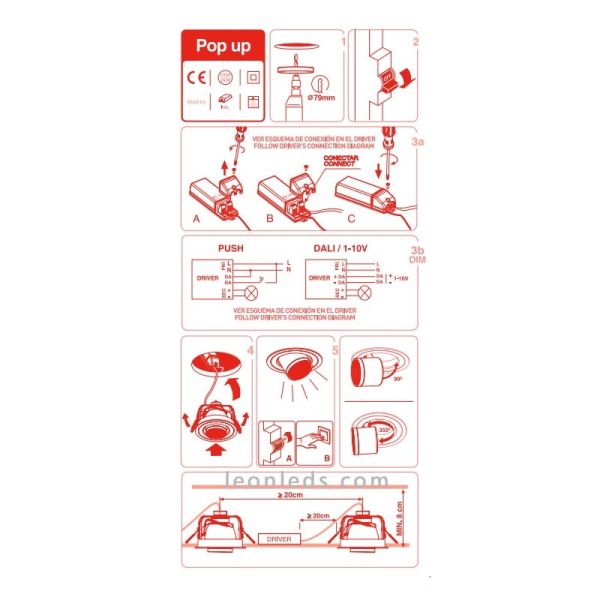 Instalación de Pop Up de Arkos light | Esquema de instalación de Pop Up | LeonLeds iluminación
