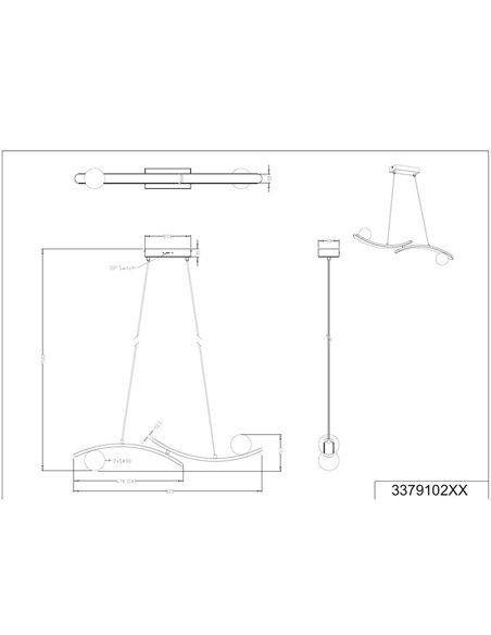 Elegante LED-Hängelampe weiß NAPOLI mit 2 Kugeln 27W 3200Lm 2300K-3000K-4000K 820x1500mm