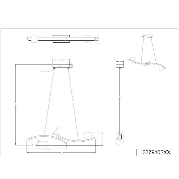 Luminária pendente LED branca elegante NAPOLI com 2 esferas, 27W, 3200lm, 2300K-3000K-4000K, 820x1500mm